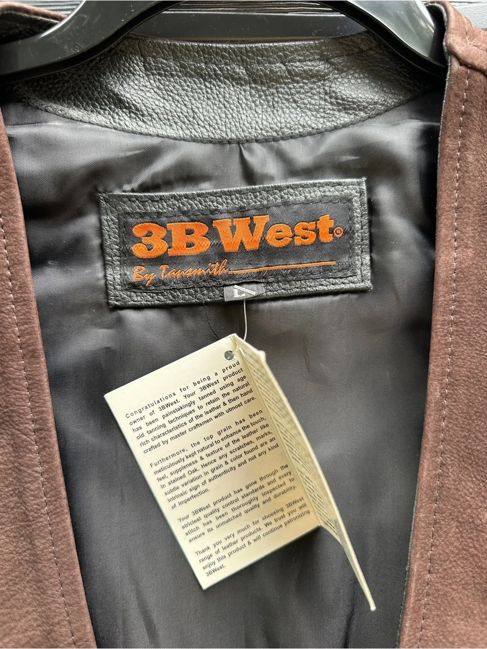 3B West Sydney Genuine Leather Fringe Western Vest Large NWT